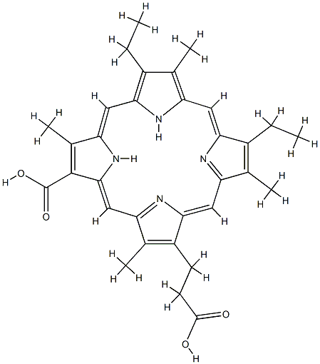 7-carboxy-12,17-diethyl-3,8,13,18-tetramethyl-21H,23H-porphine-2-propionic acid 
