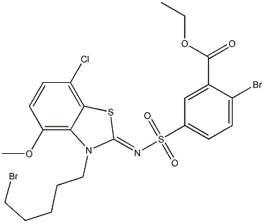 ethyl (Z)-2-bromo-5-(N-(3-(5-bromopentyl)-7-chloro-4-methoxybenzo[d]thiazol-2(3H)-ylidene)sulfamoyl)benzoate