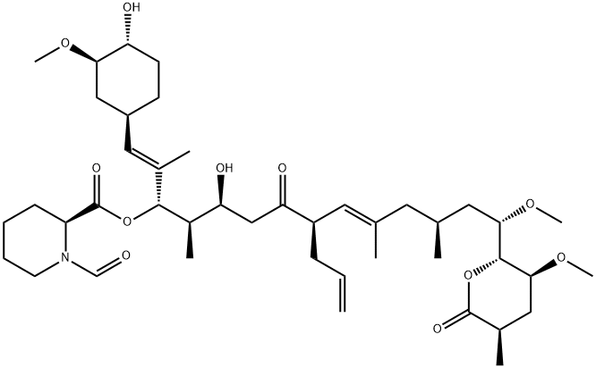 2-Piperidinecarboxylic acid, 1-formyl-, (1S,2R,3S,6R,7E,10S,12S)-3-hydroxy-1-[(1E)-2-[(1R,3R,4R)-4-hydroxy-3-methoxycyclohexyl]-1-methylethenyl]-12-methoxy-2,8,10-trimethyl-5-oxo-6-(2-propen-1-yl)-12-[(2R,3S,5R)-tetrahydro-3-methoxy-5-methyl-6-oxo-2H-pyran-2-yl]-7-dodecen-1-yl ester, (2S)-