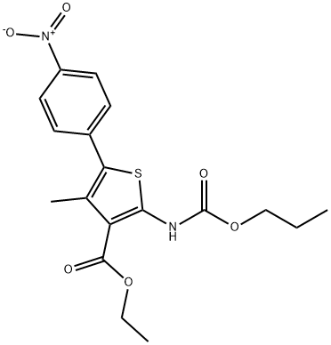 3-Thiophenecarboxylic acid, 4-methyl-5-(4-nitrophenyl)-2-[(propoxycarbonyl)amino]-, ethyl ester