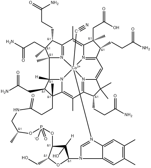 Cobinic acid-abdeg-pentamide, Co-(cyano-κC)-, dihydrogen phosphate (ester), inner salt, 3'-ester with (5,6-dimethyl-1-α-D-ribofuranosyl-1H-benzimidazole-κN3) (9CI)