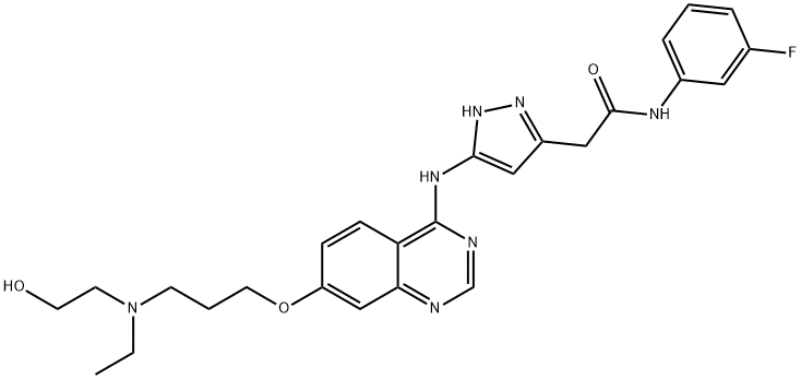 1H-Pyrazole-3-acetamide, 5-[[7-[3-[ethyl(2-hydroxyethyl)amino]propoxy]-4-quinazolinyl]amino]-N-(3-fluorophenyl)-